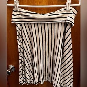 Medium White Skater Skirt with Navy Blue Stripes